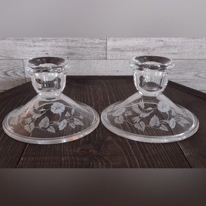 Princess House Candle Holders - Floral & hummingbird Design